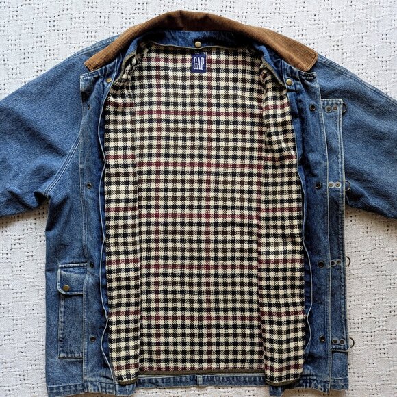 Vintage GAP Fireman Men's Jacket XXL Denim Barn Chore Coat Cabincore Heavyweight - Picture 3 of 8